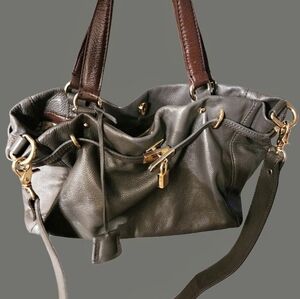 Barr Barr Elegant Gray Satchel With Gold Accents